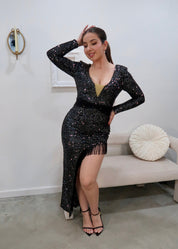 "Let's Celebrate" Sequin Fringe Dress (Grey)