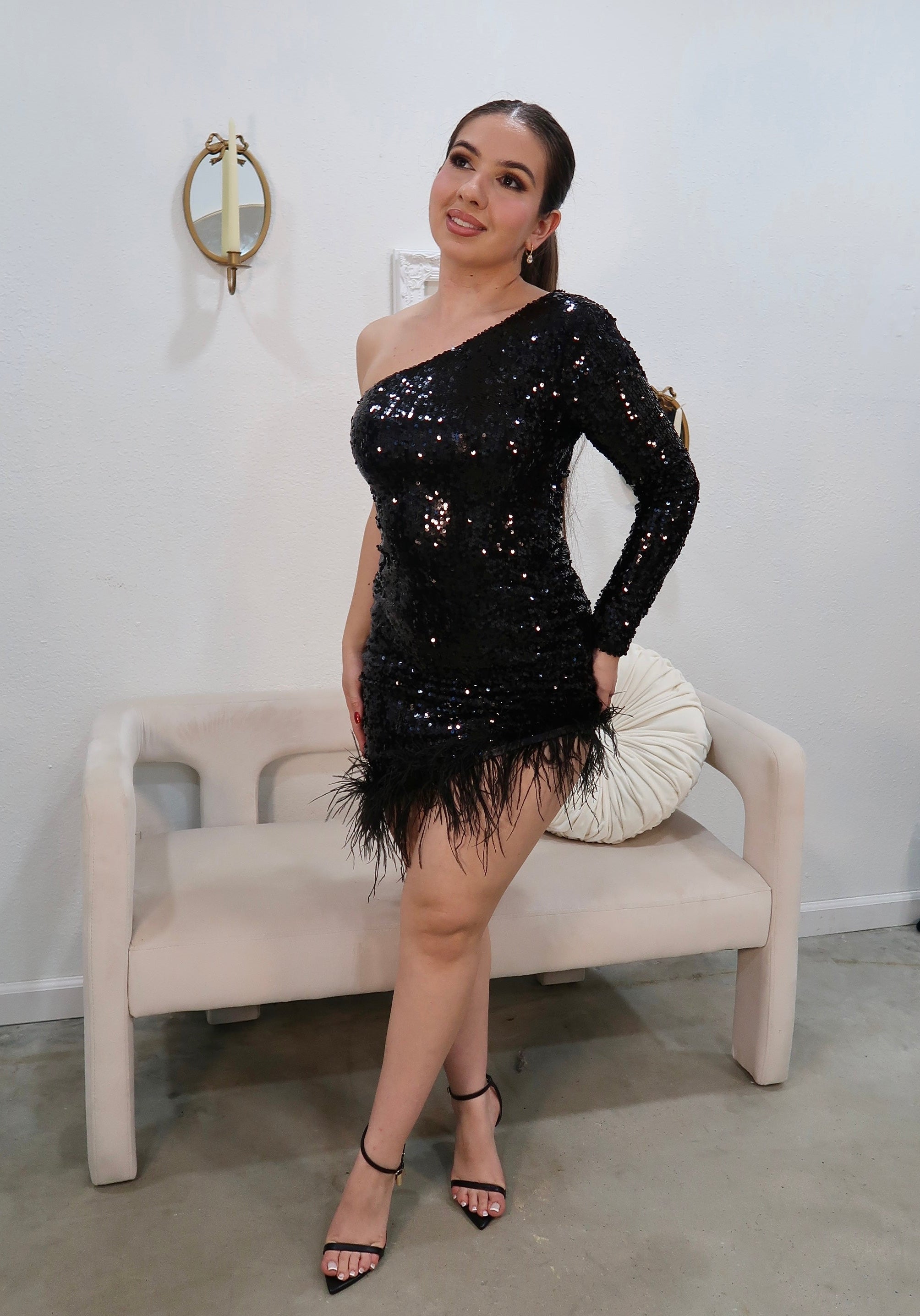 Black Tie Sequin Mini Dress