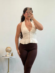 Doilette Chiffon Halter Top (Cream)