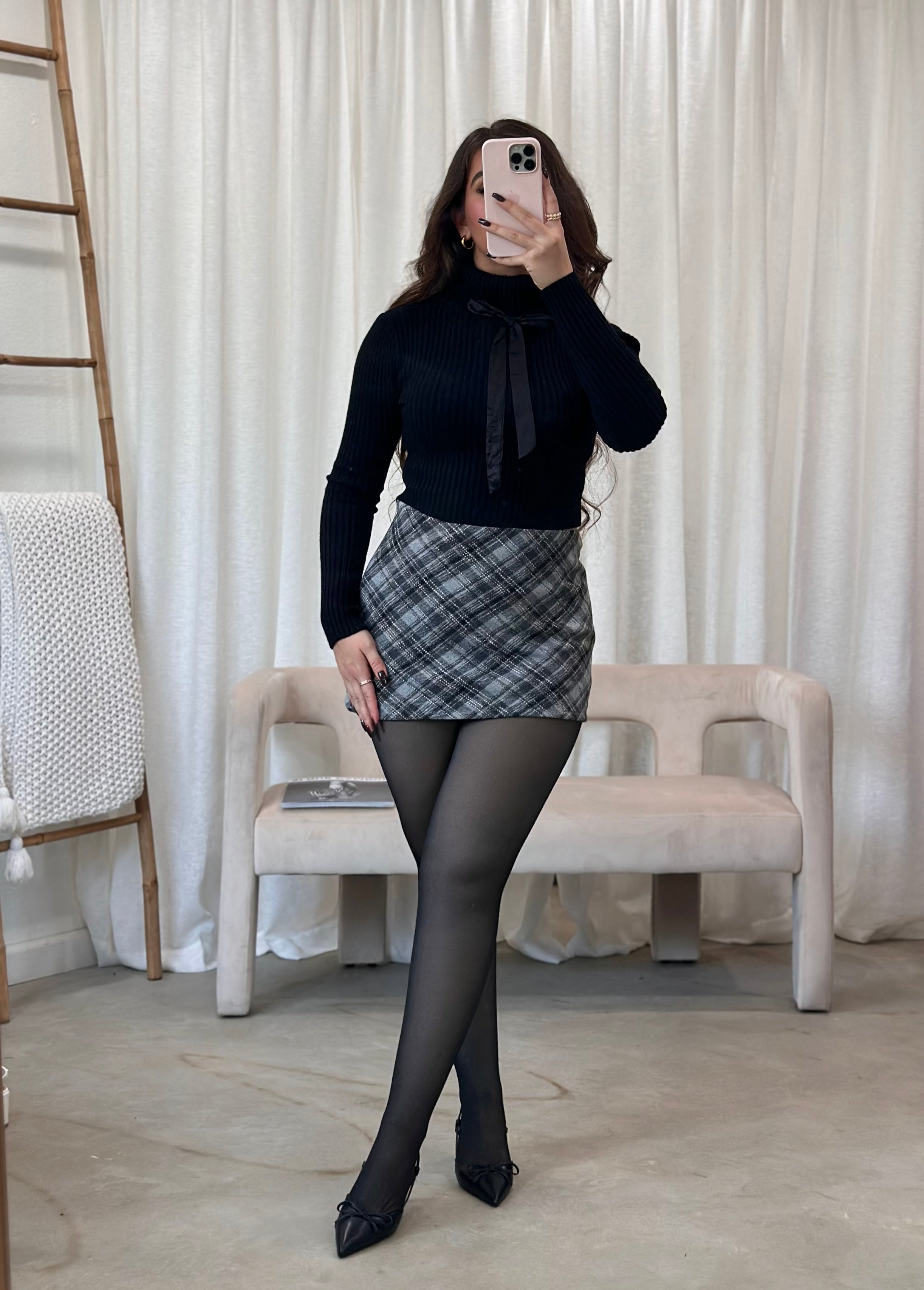 Marianne Plaid Mini Skirt (Grey Charcoal)