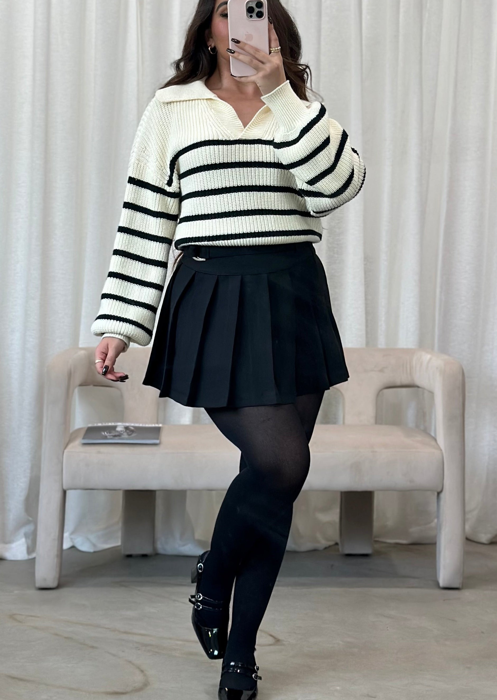 Sabrina Pleated Mini Skirt (Black)
