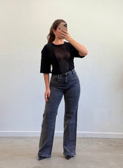 Jersey Rhinestone Crop Top (Black)