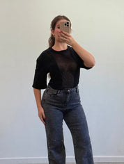 Jersey Rhinestone Crop Top (Black)