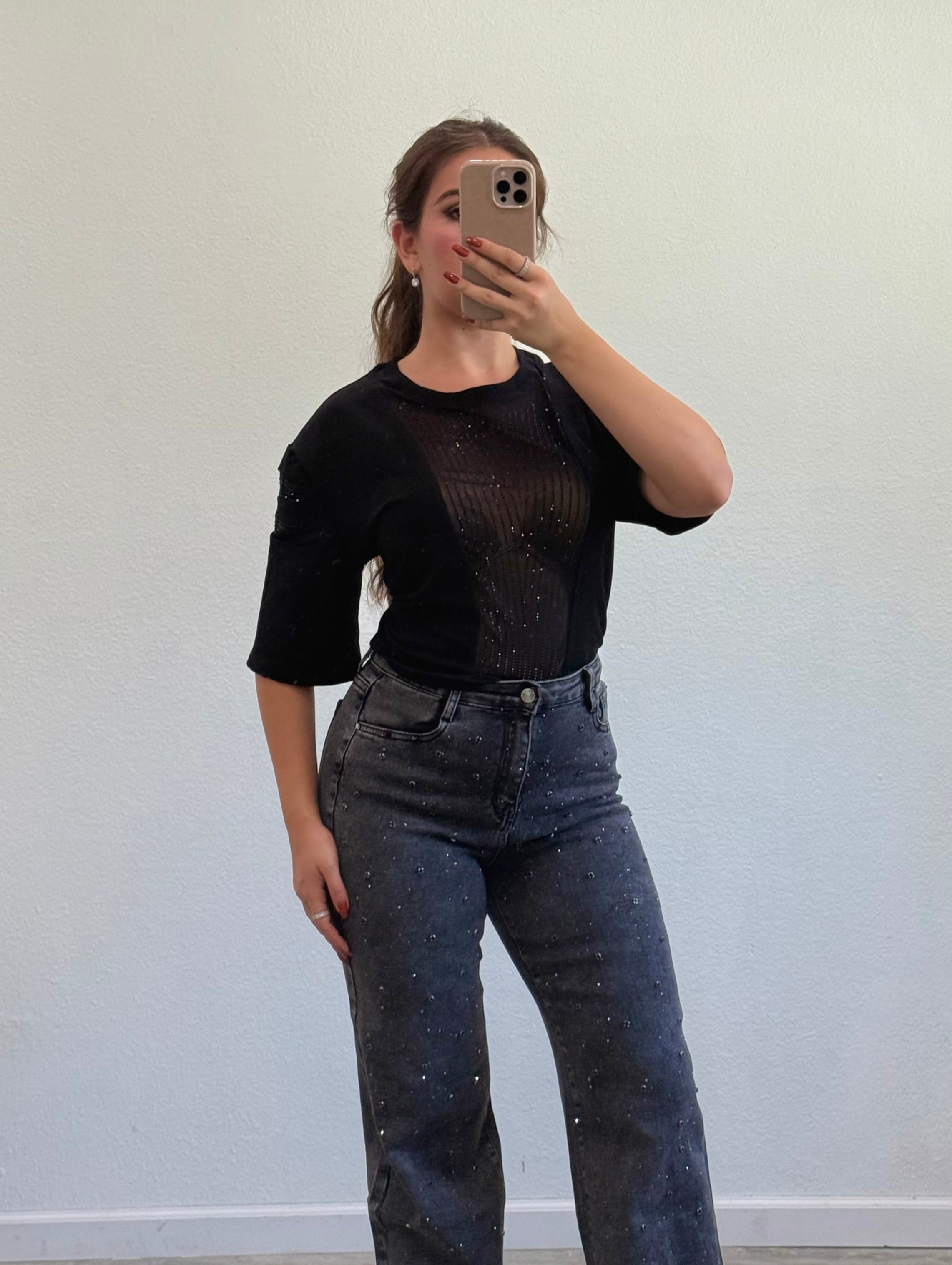 Jersey Rhinestone Crop Top (Black)