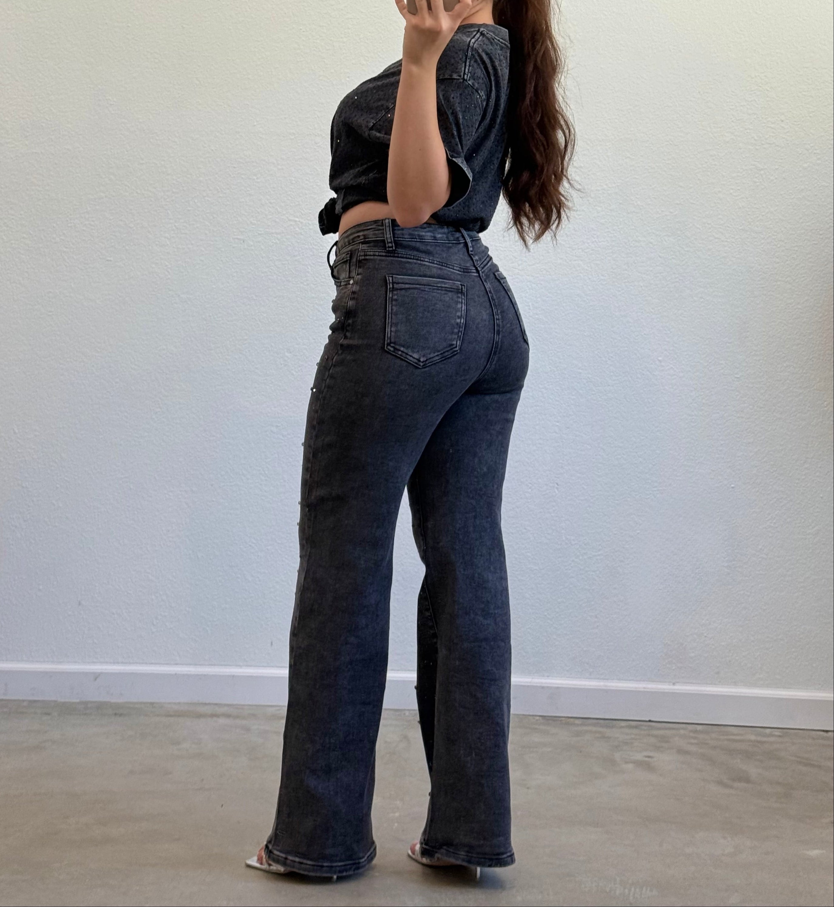 Eclipse Embellished High Rise Straight Leg Jeans