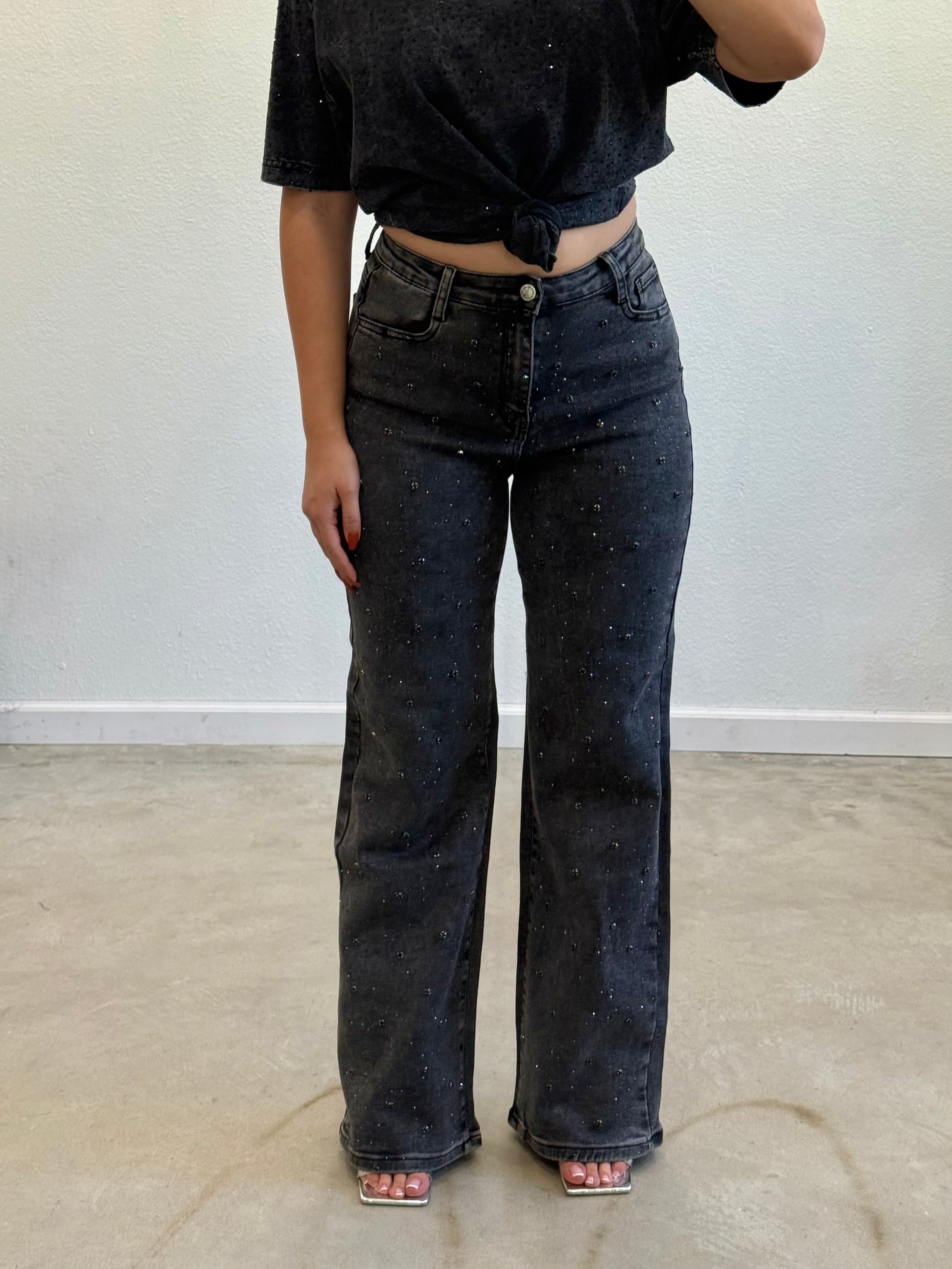 Eclipse Embellished High Rise Straight Leg Jeans