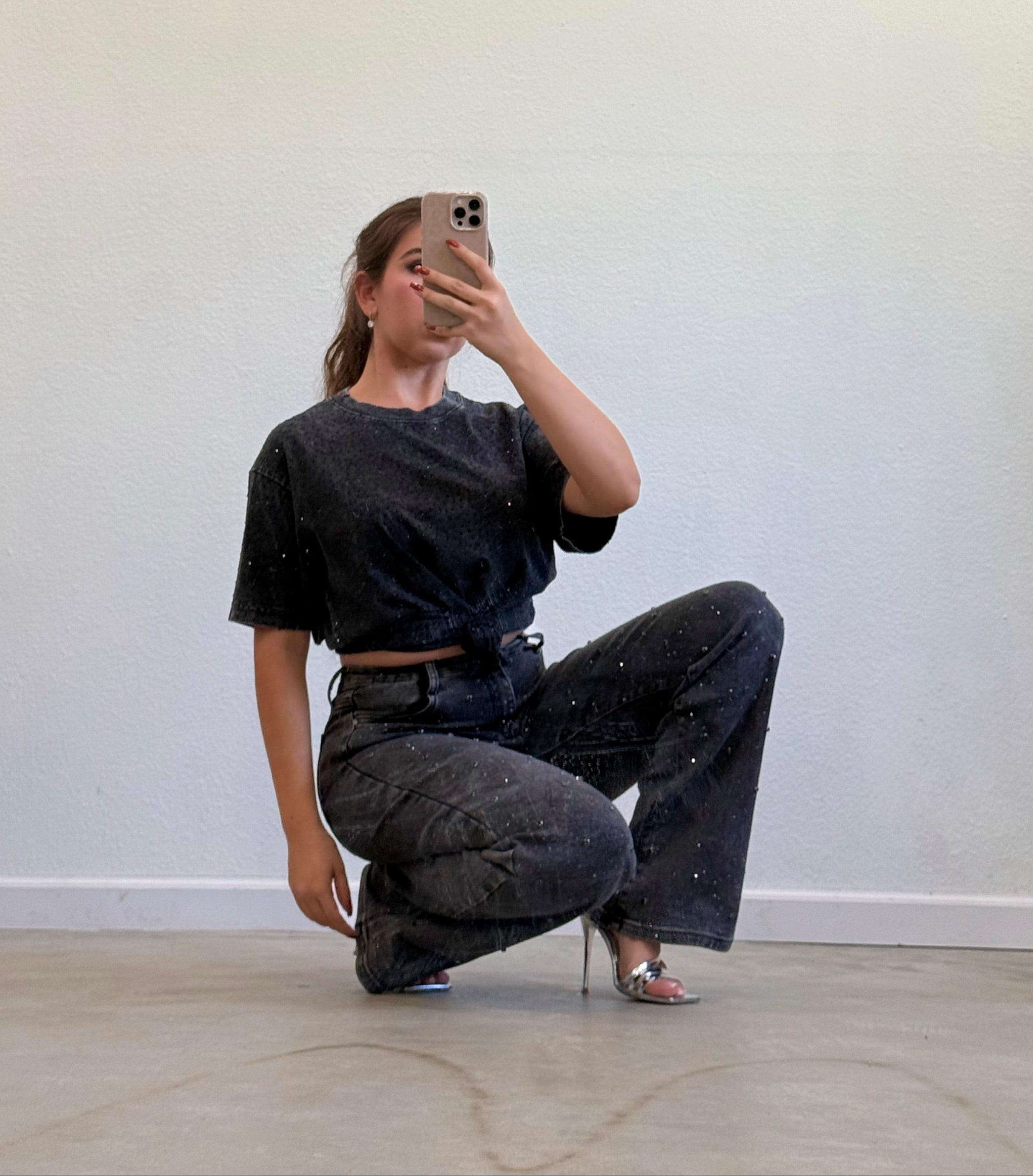 Eclipse Embellished High Rise Straight Leg Jeans