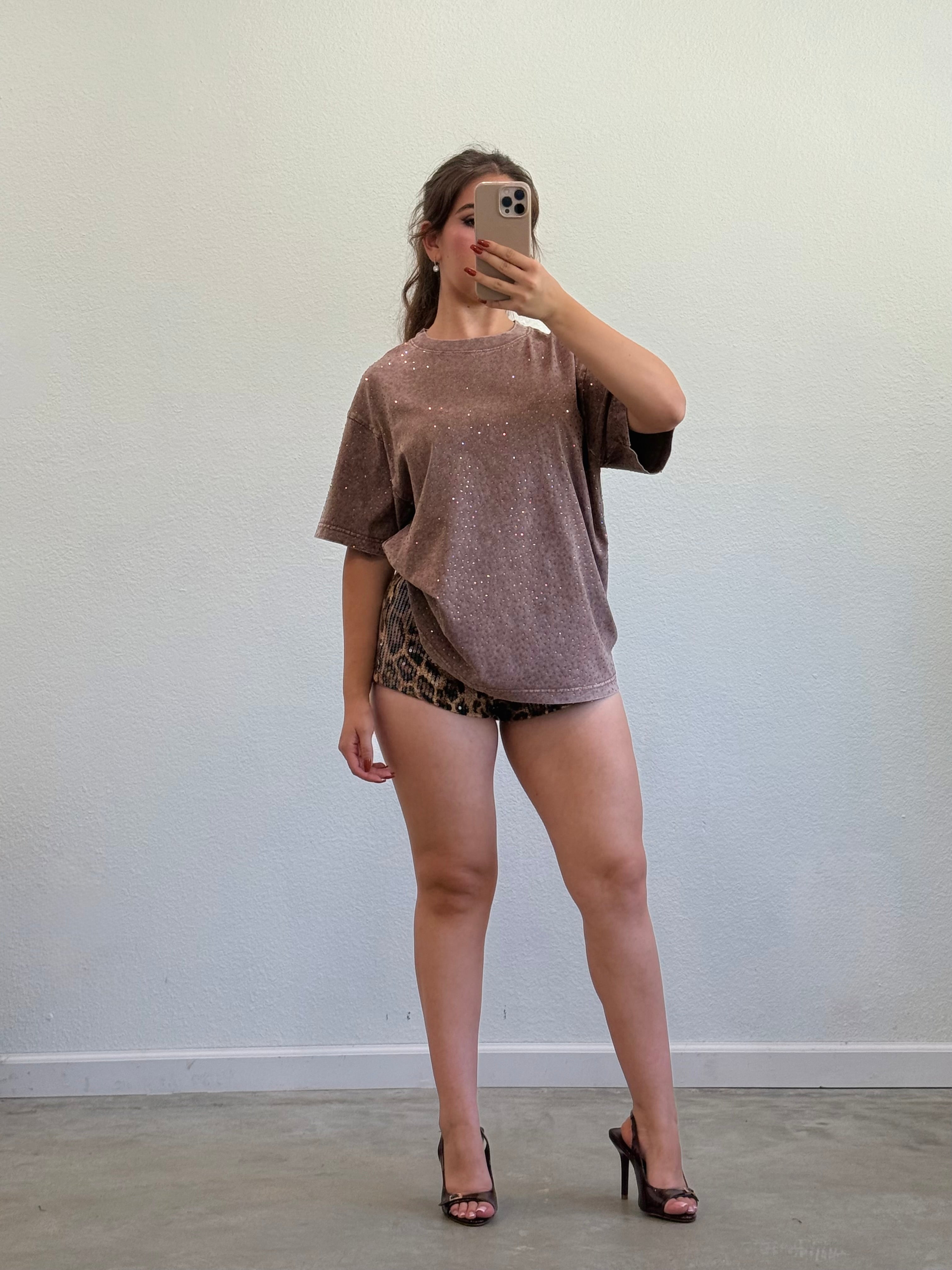 Zamira Rhinestone T-Shirt (Brown)