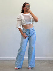 Jersey Rhinestone Crop Top (White)