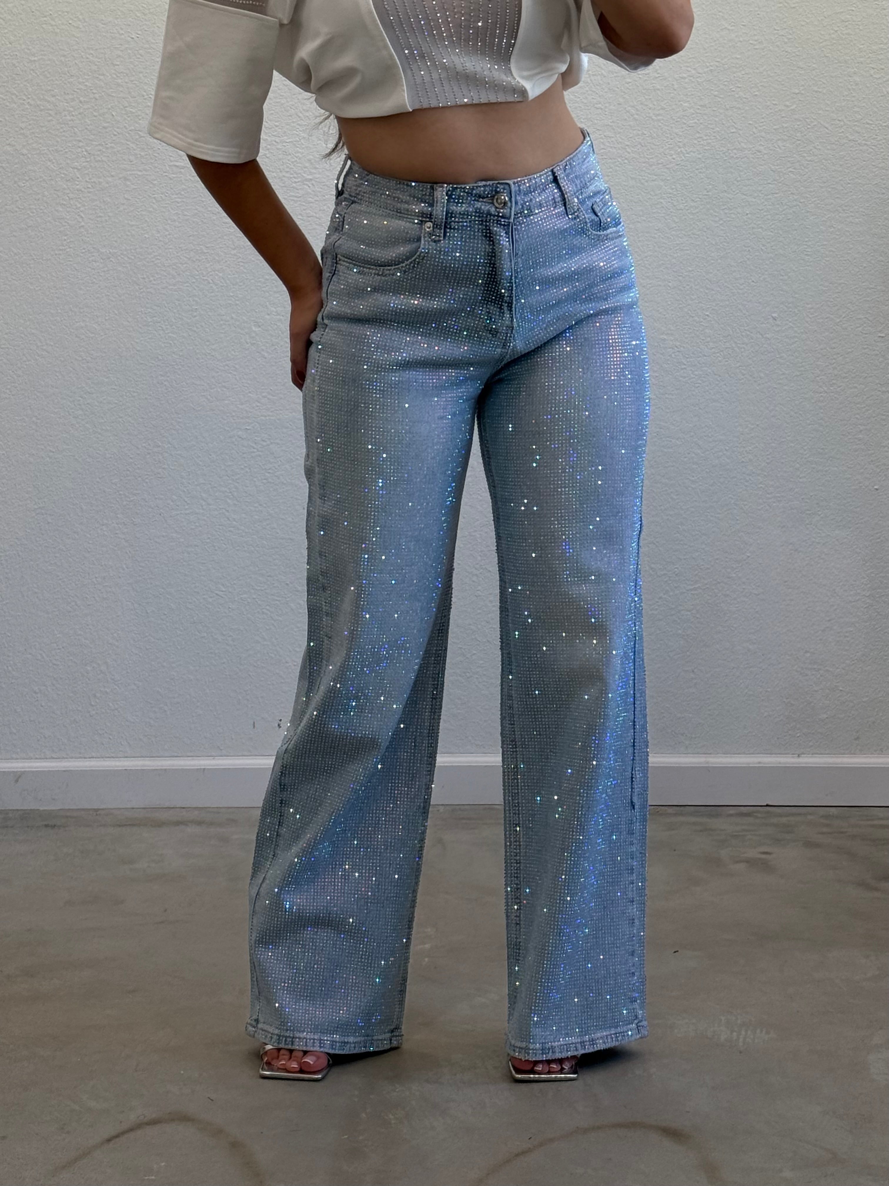 Tiara Rhinestone Wide Leg Jeans