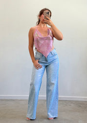 Ibiza Embellished Top (Light Pink)