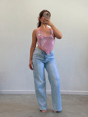 Tiara Rhinestone Wide Leg Jeans