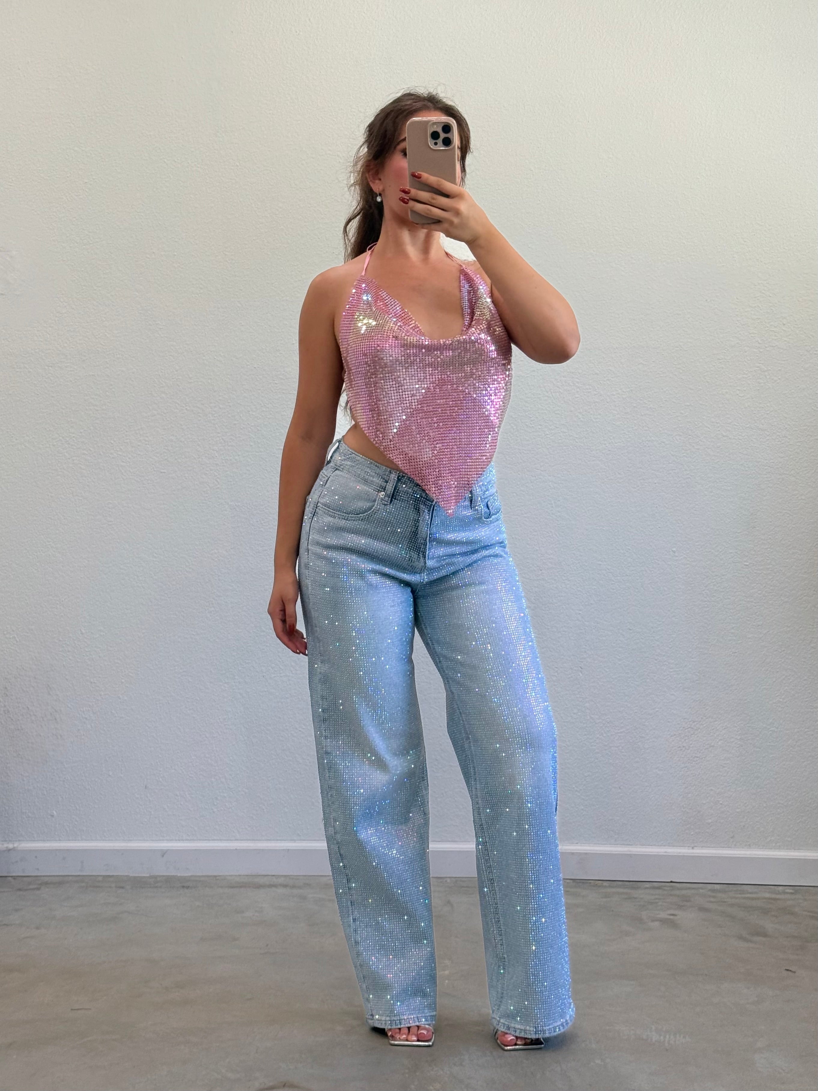 Tiara Rhinestone Wide Leg Jeans