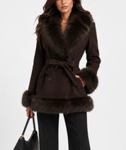 Rochelle Fur Trim Wrap Coat (Espresso)