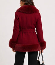 Rochelle Fur Trim Wrap Coat (Red)