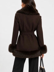 Rochelle Fur Trim Wrap Coat (Espresso)