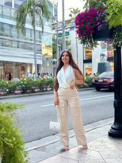 Soft Girl Satin Cargo Pants (Champagne)