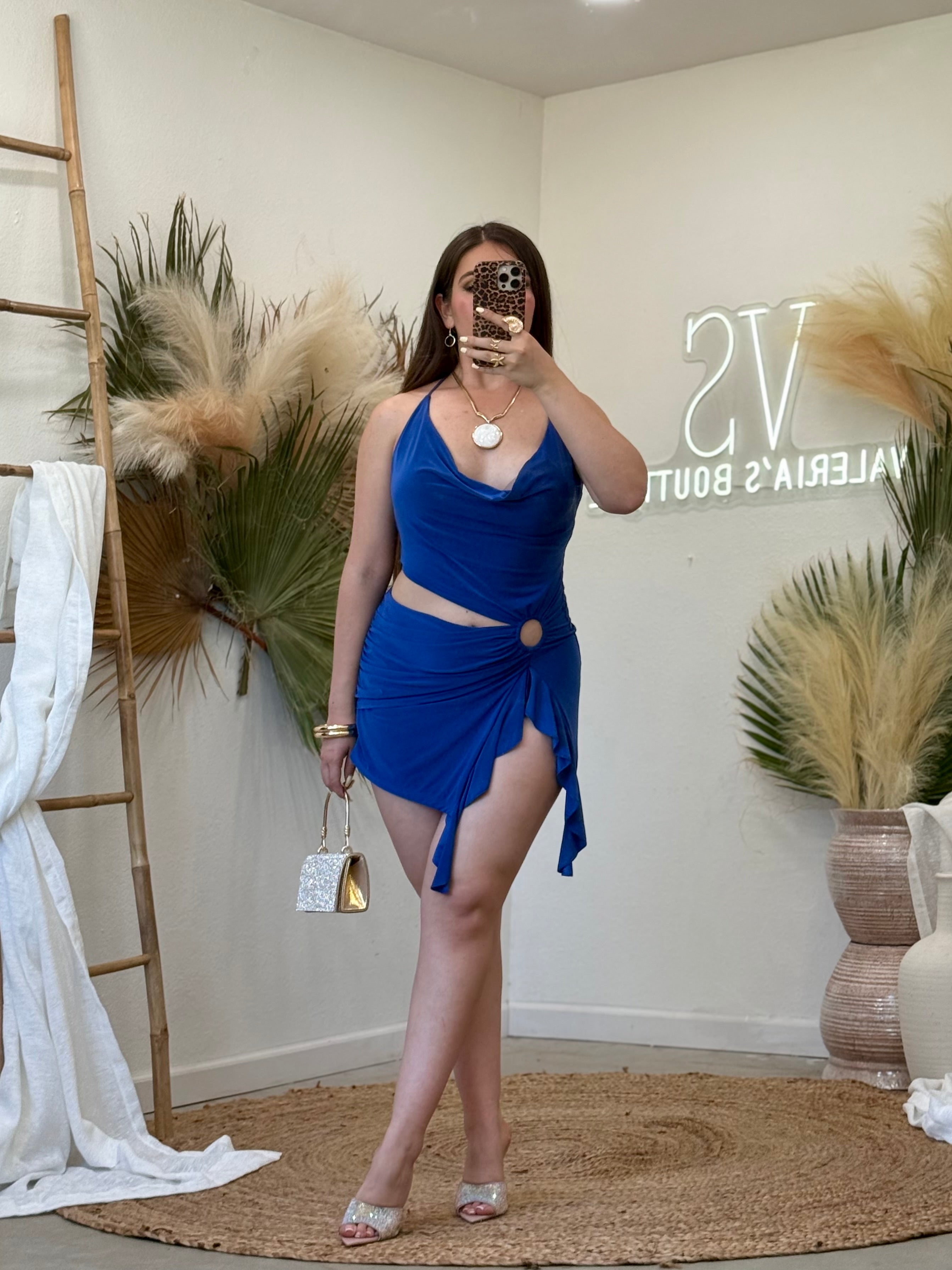 Naylea Cutout Ruffle Mini Dress (Royal Blue)