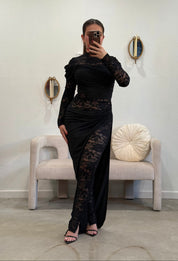 Nightfall Lace Draped Maxi Dress