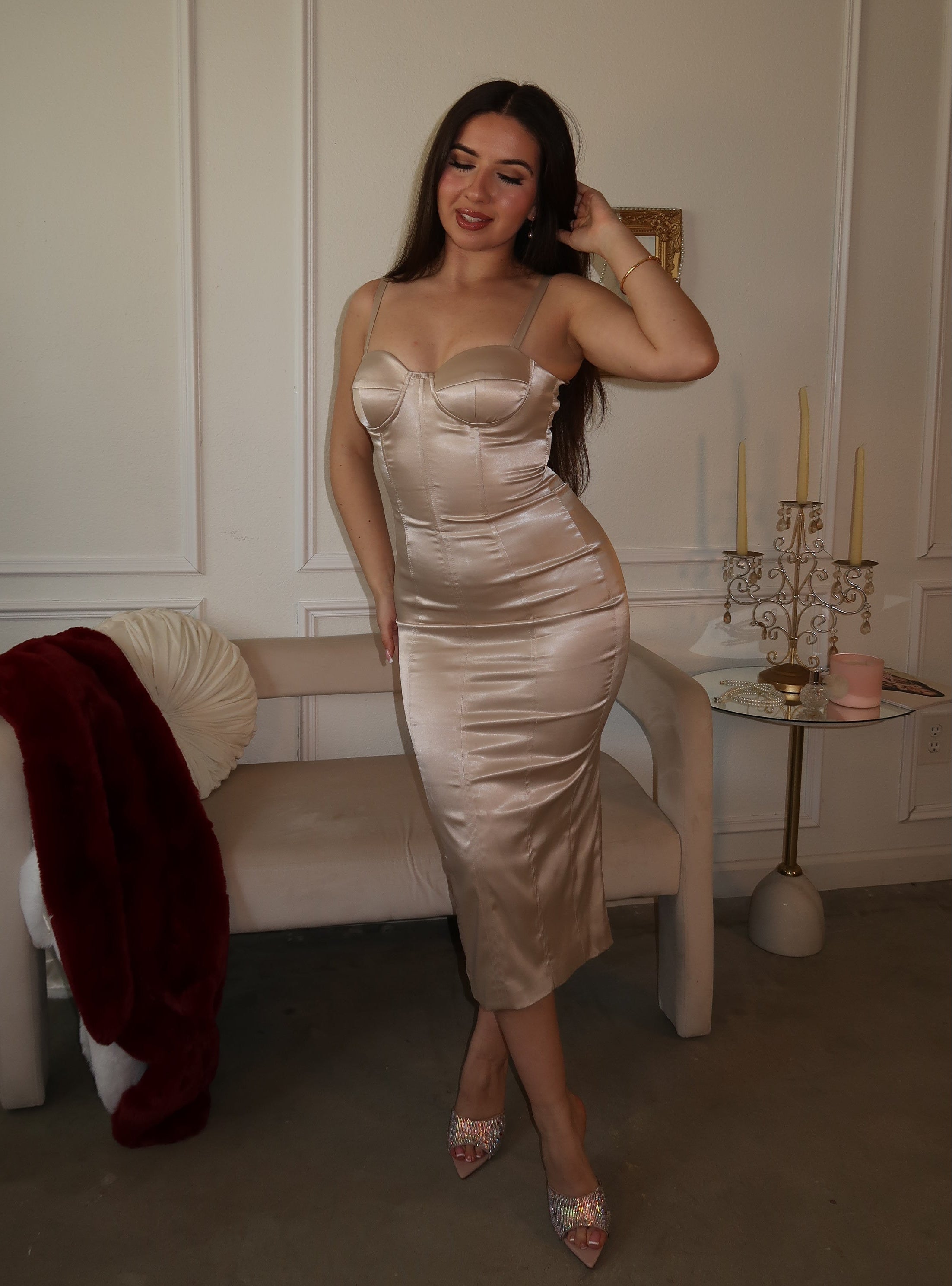 Loraine Satin Midi Dress