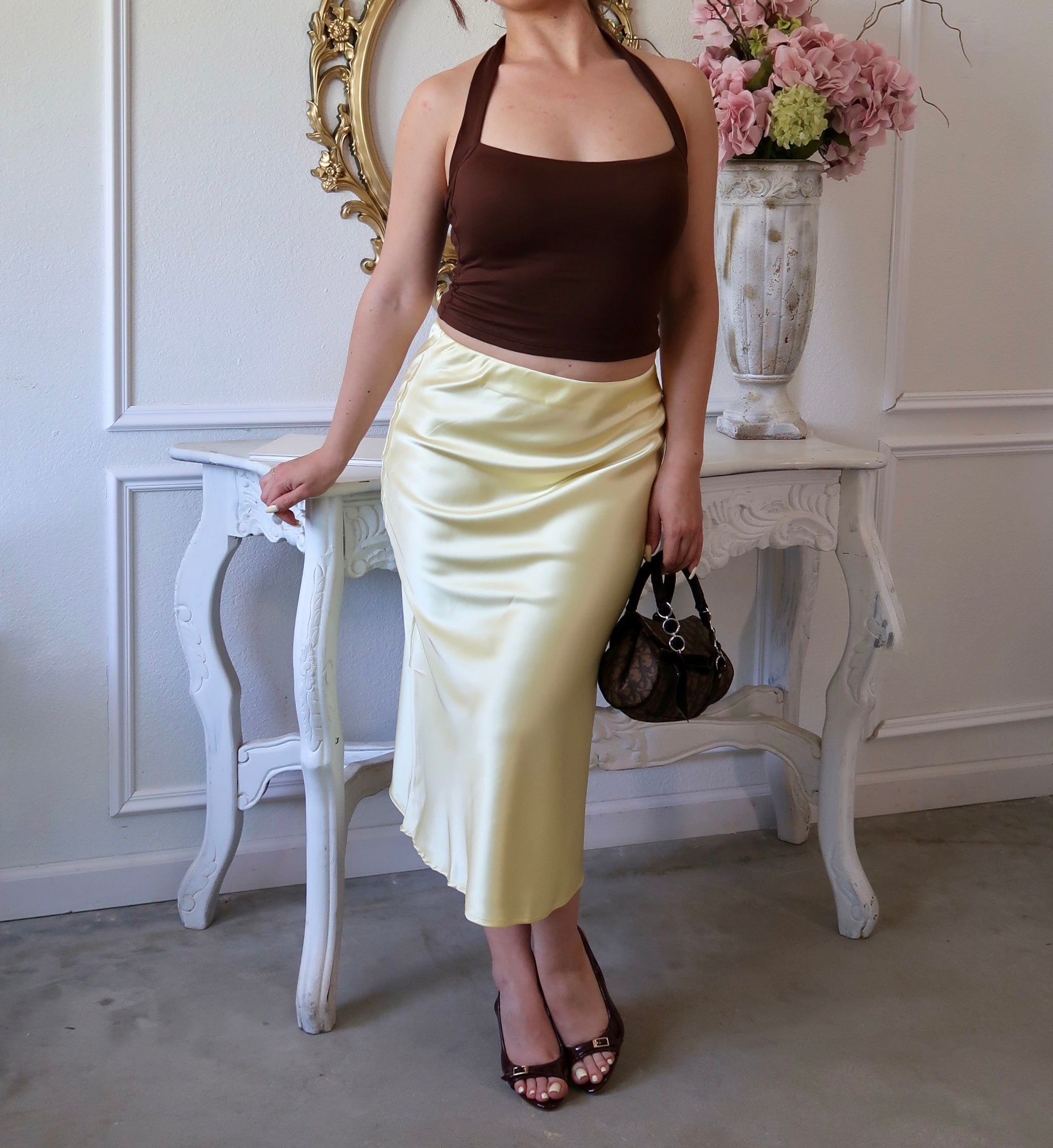 Amalfi Satin Midi Skirt