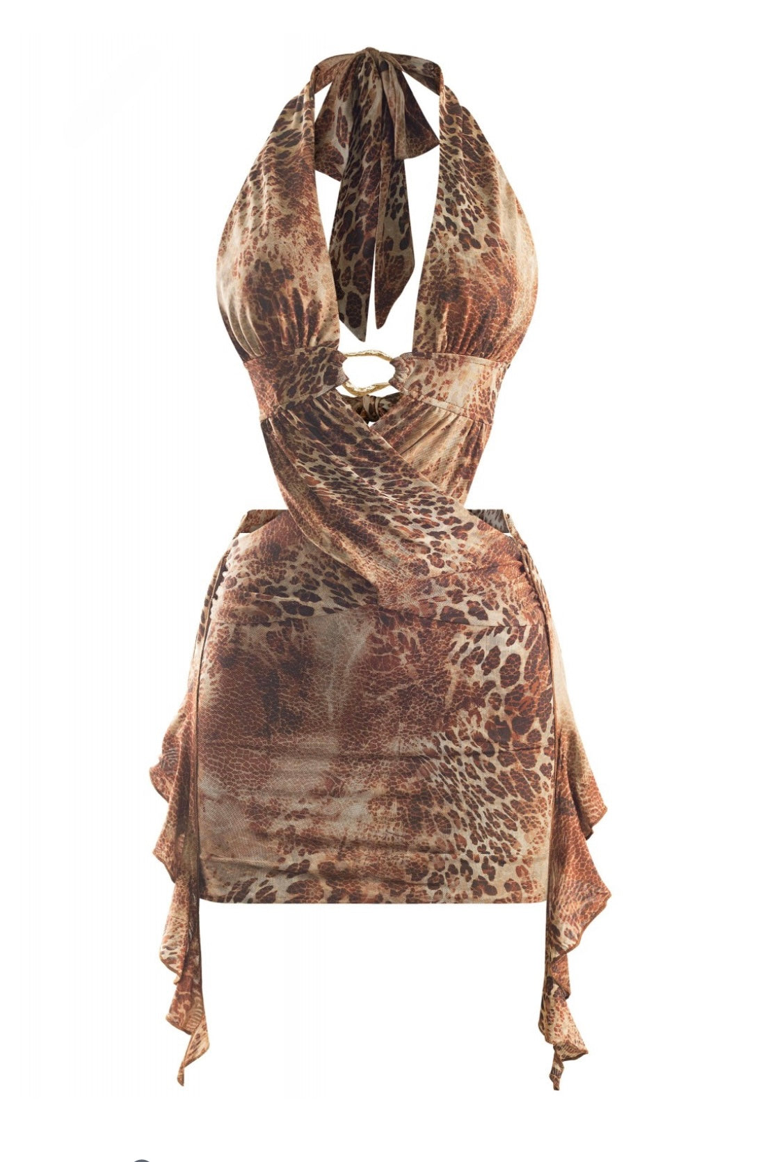 Zafira Leopard Mini Dress (Brown)