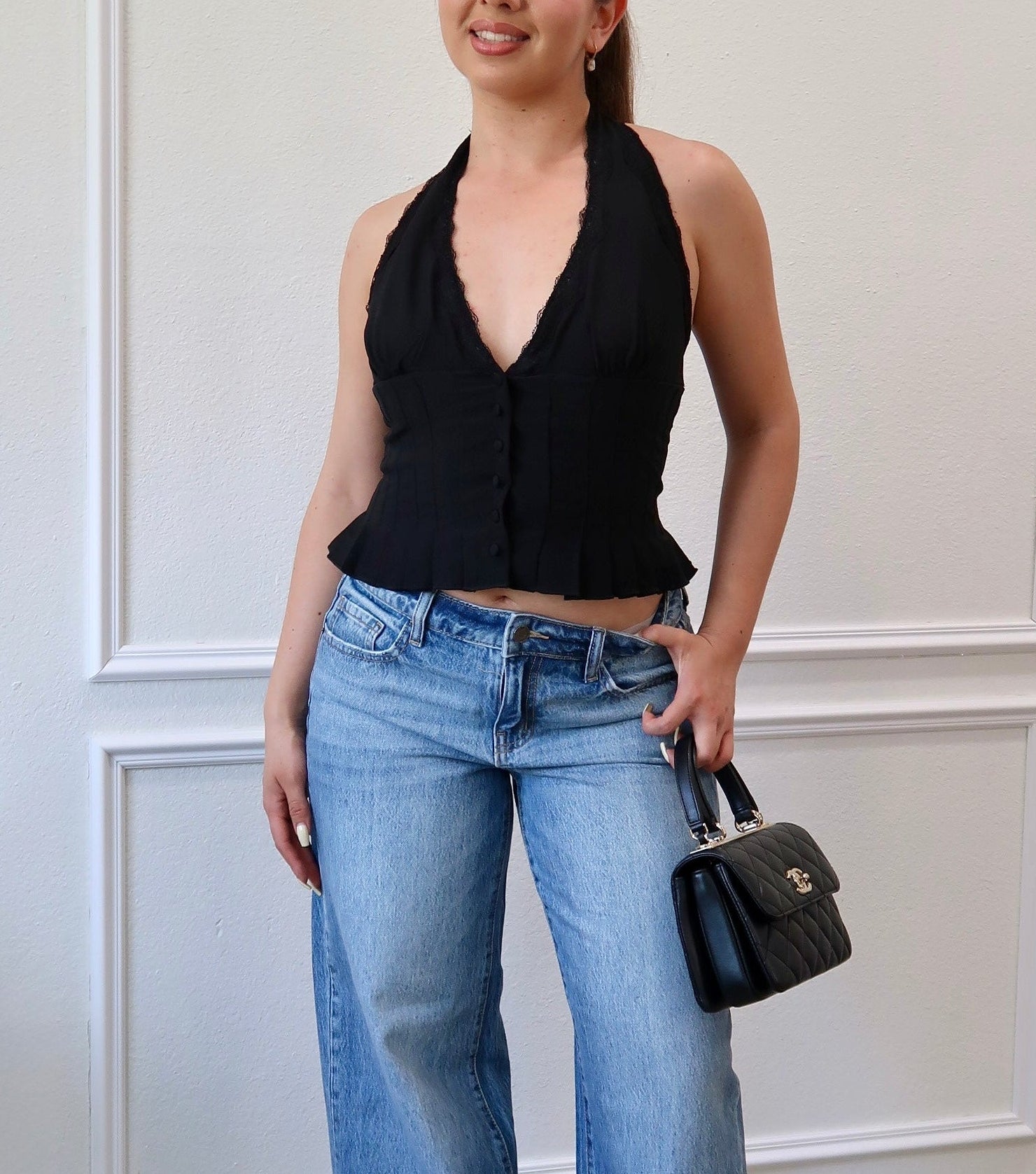 Doilette Chiffon Halter Top (Black)