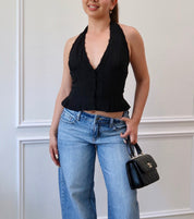 Doilette Chiffon Halter Top (Black)