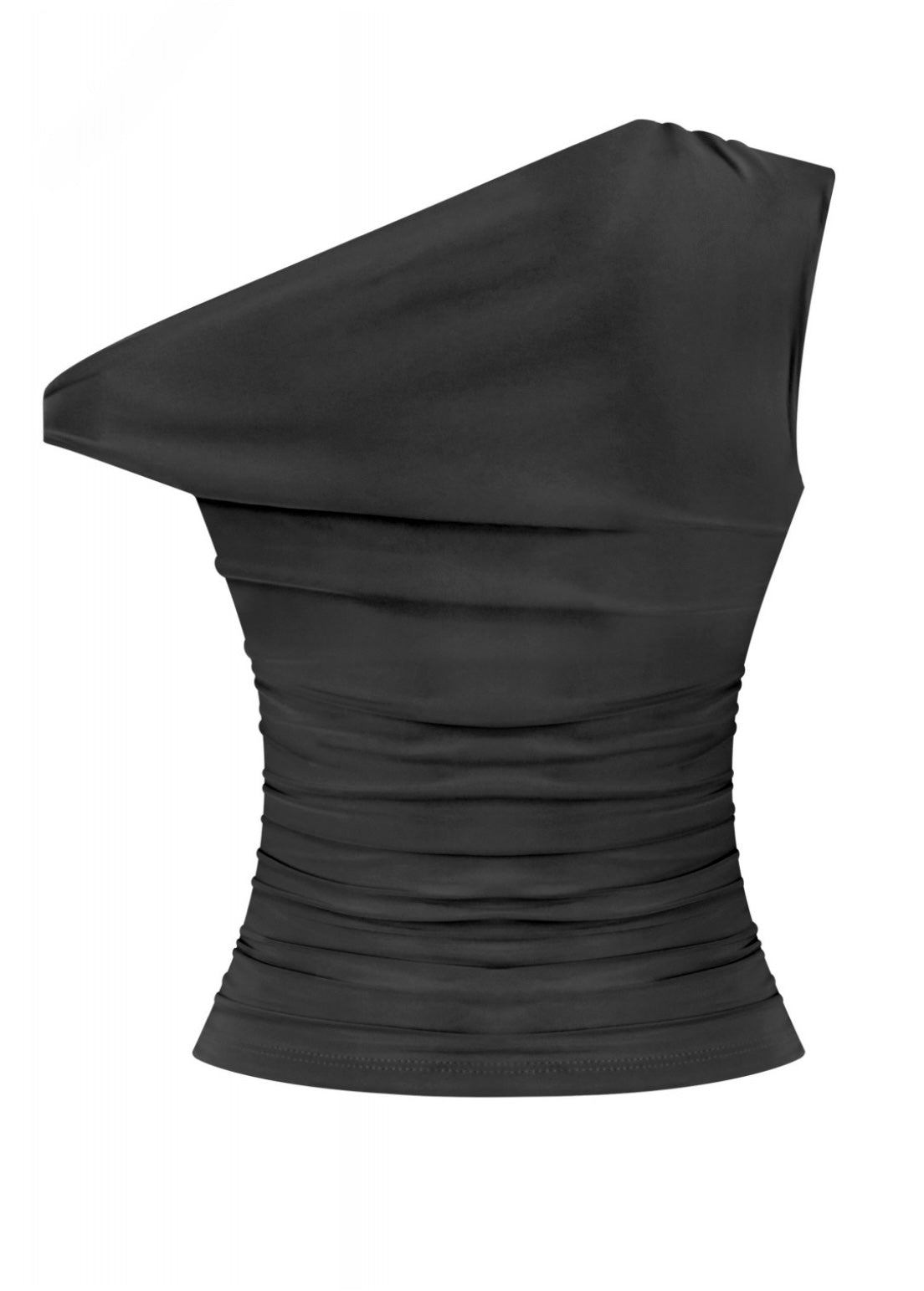 Naylea Asymmetrical Shoulder Ruched Top (Black)