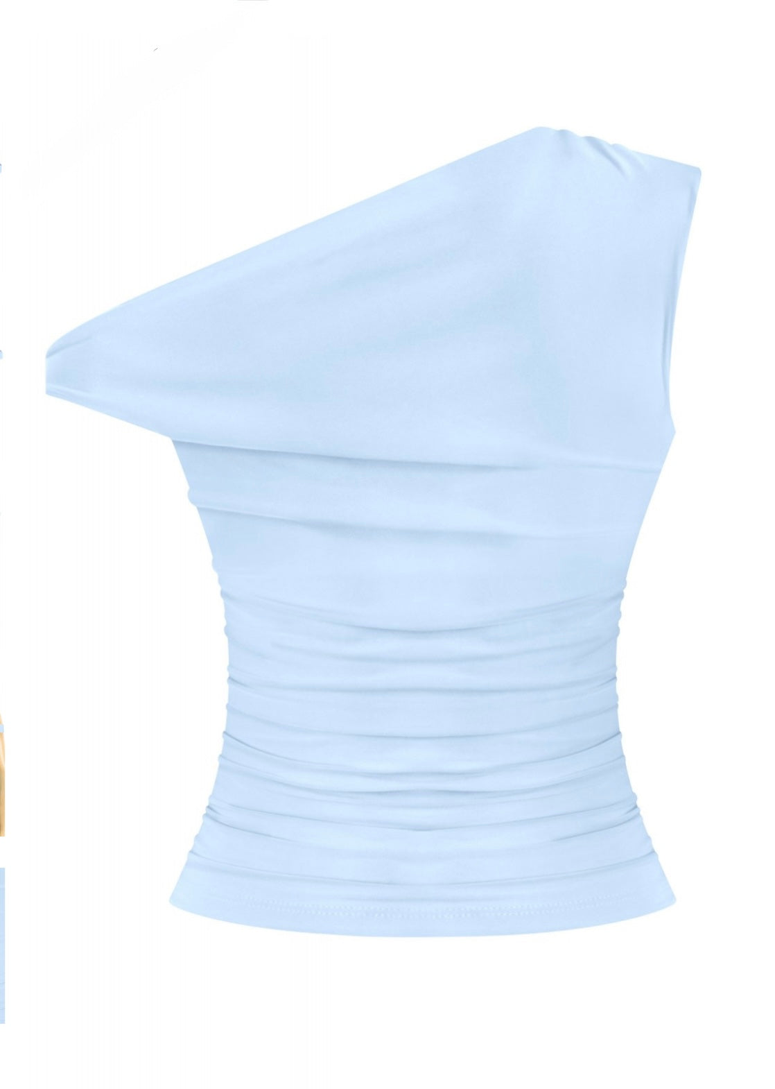Naylea Asymmetrical Shoulder Ruched Top (Light Blue)