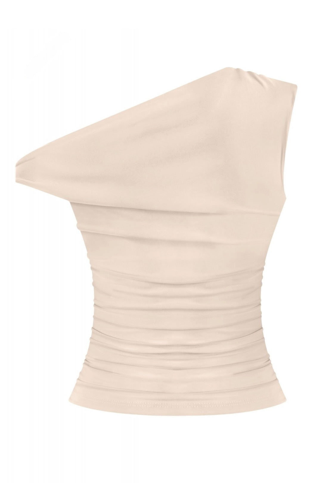 Naylea Asymmetrical Shoulder Ruched Top (Nude)
