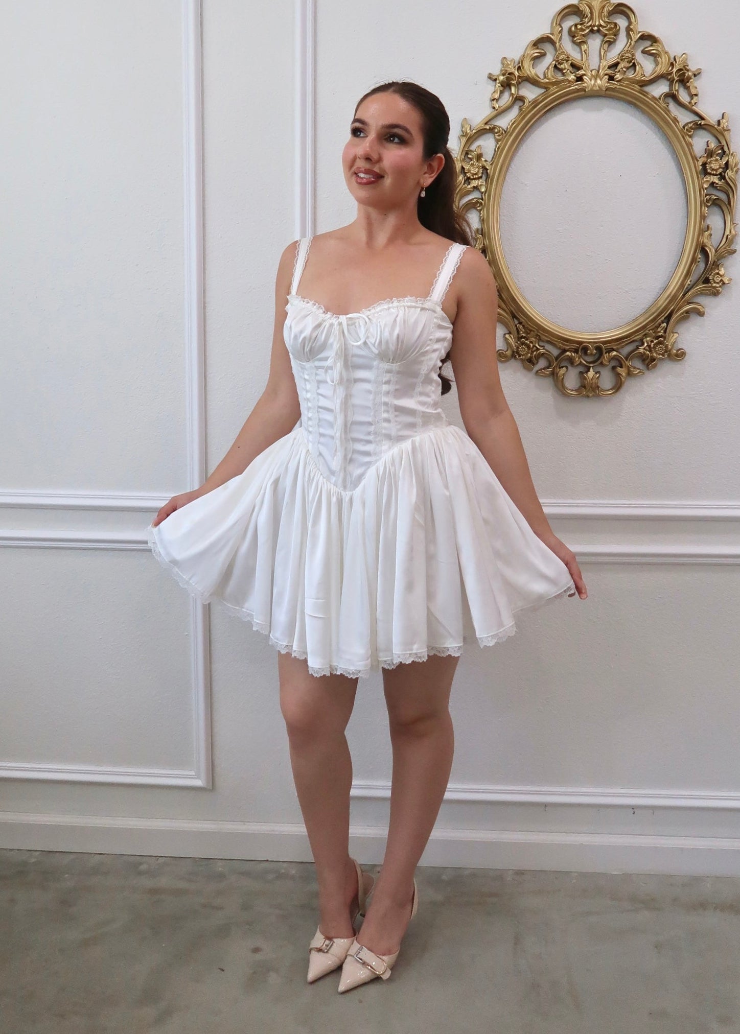 Daphne Satin Corset Mini Dress (Ivory)
