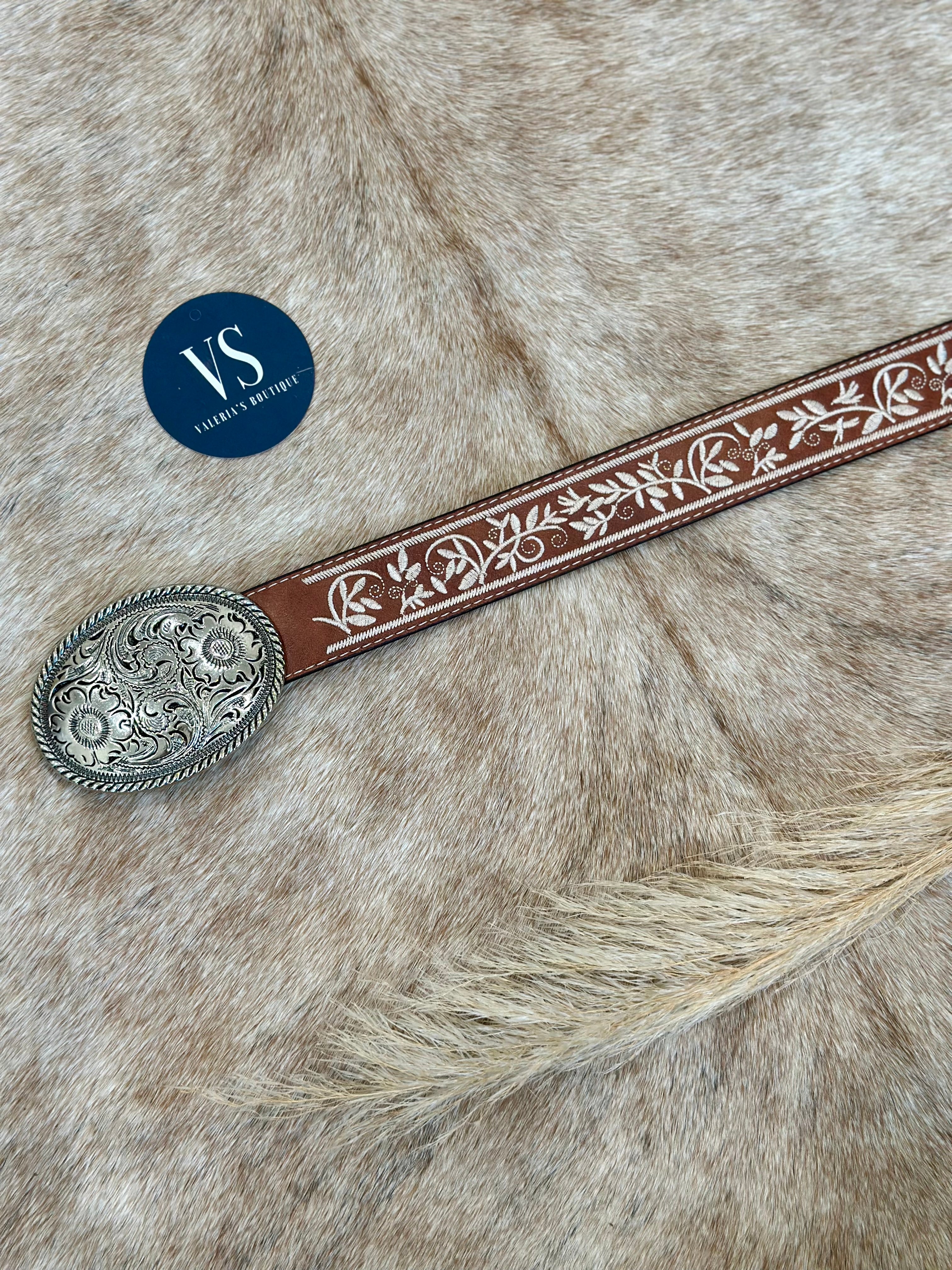 Charreada Embroidered Belt (Cognac)