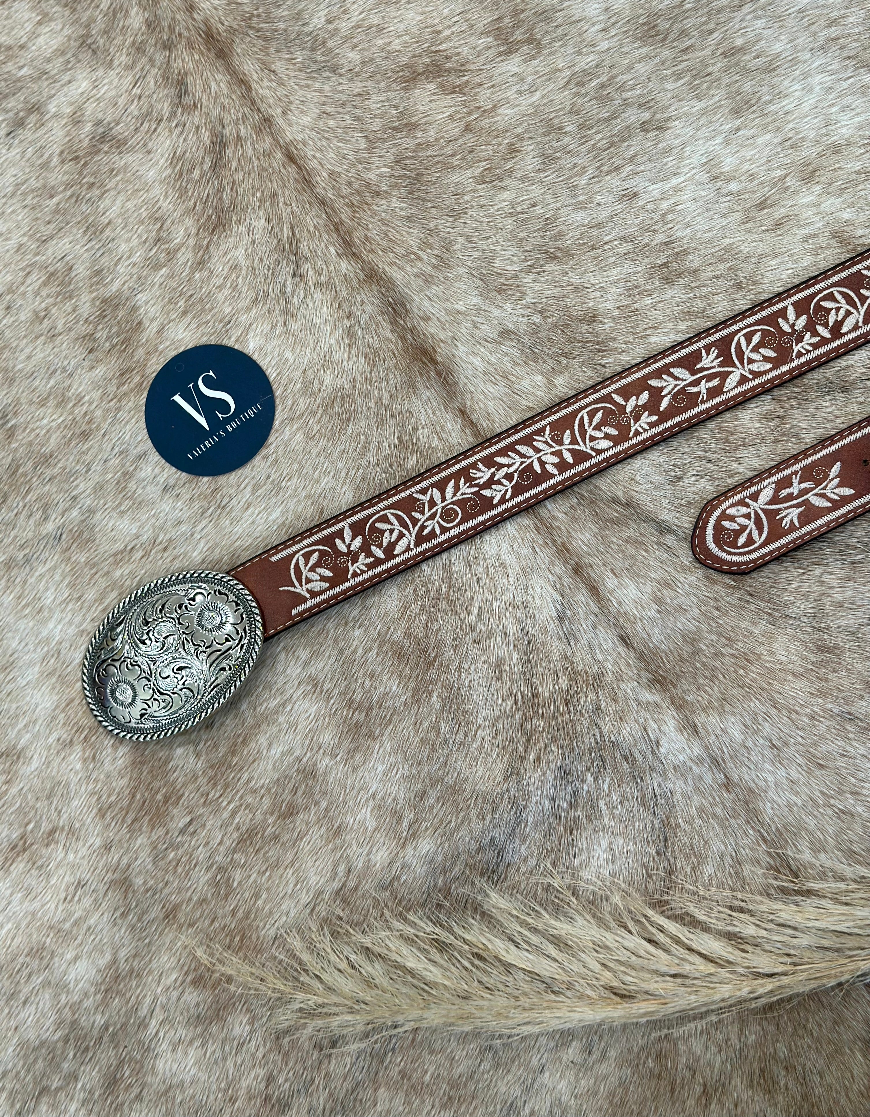 Charreada Embroidered Belt (Cognac)