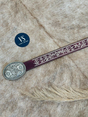 Charreada Embroidered Belt (Wine)