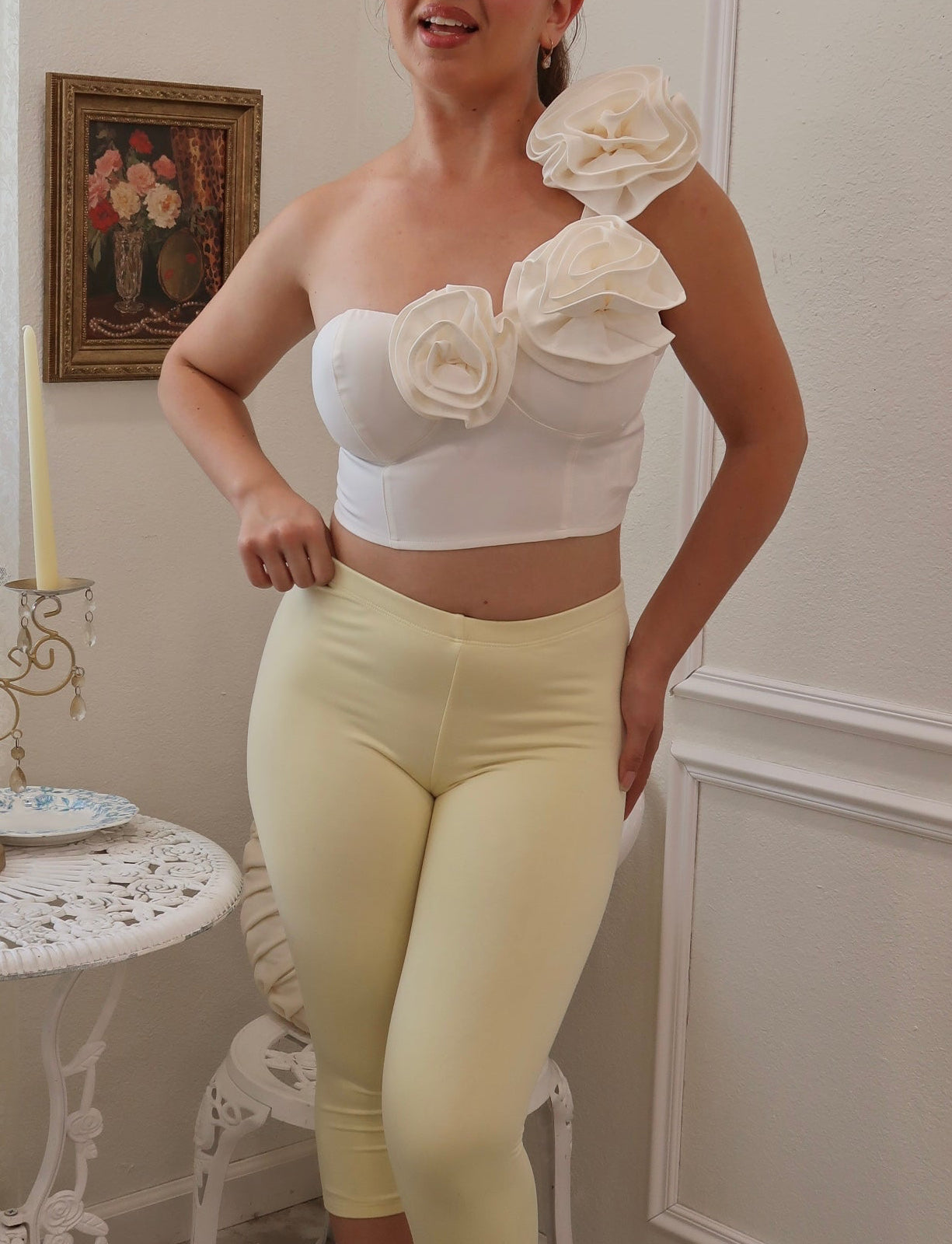 Gardenia One Shoulder Top (White)