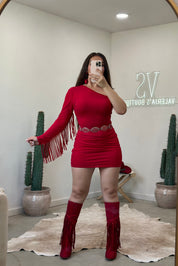 Selma Fringe Mini Dress (Red)