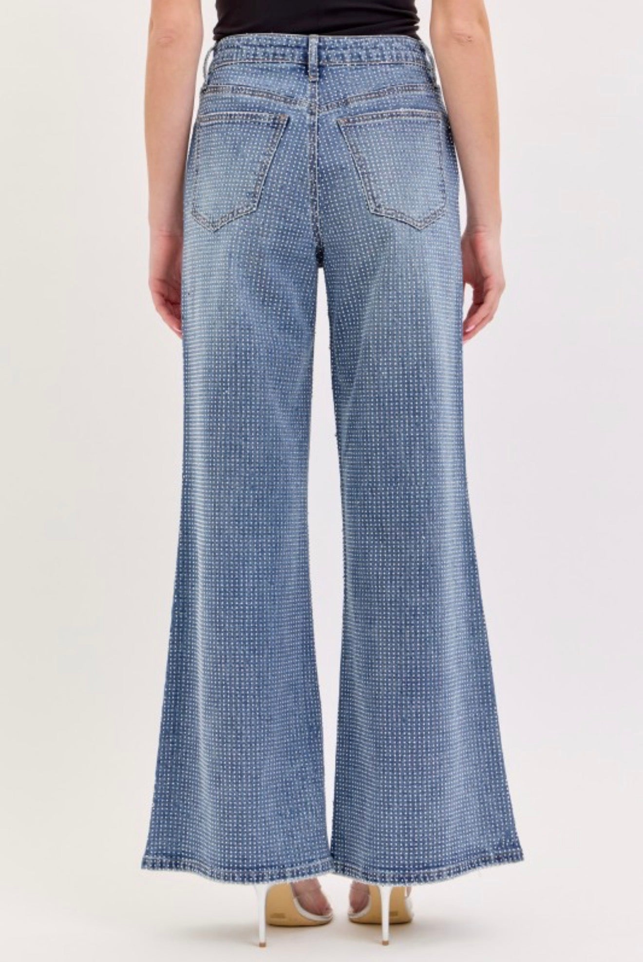 Bby Wow Rhinestone Wide Leg Jeans