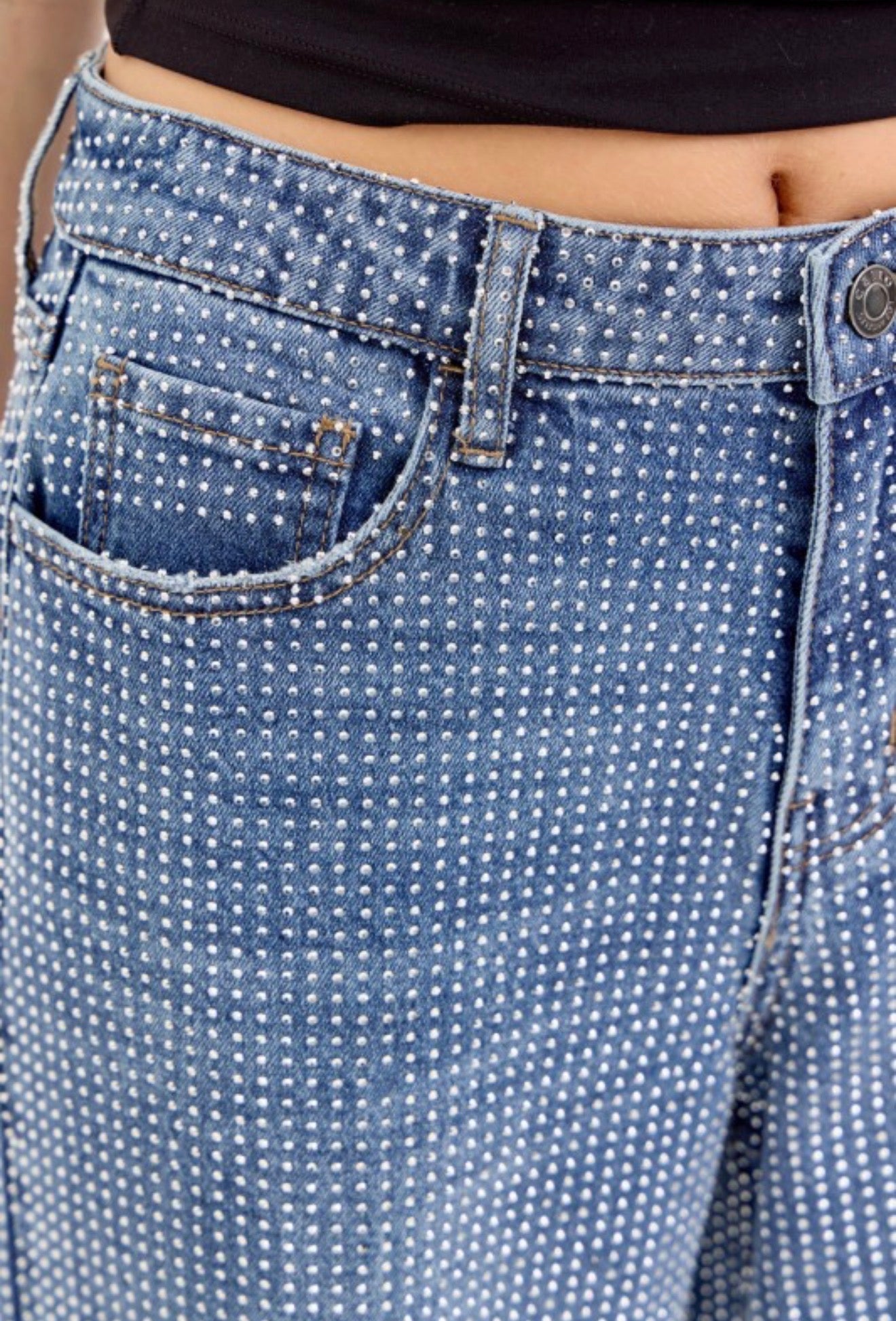 Bby Wow Rhinestone Wide Leg Jeans