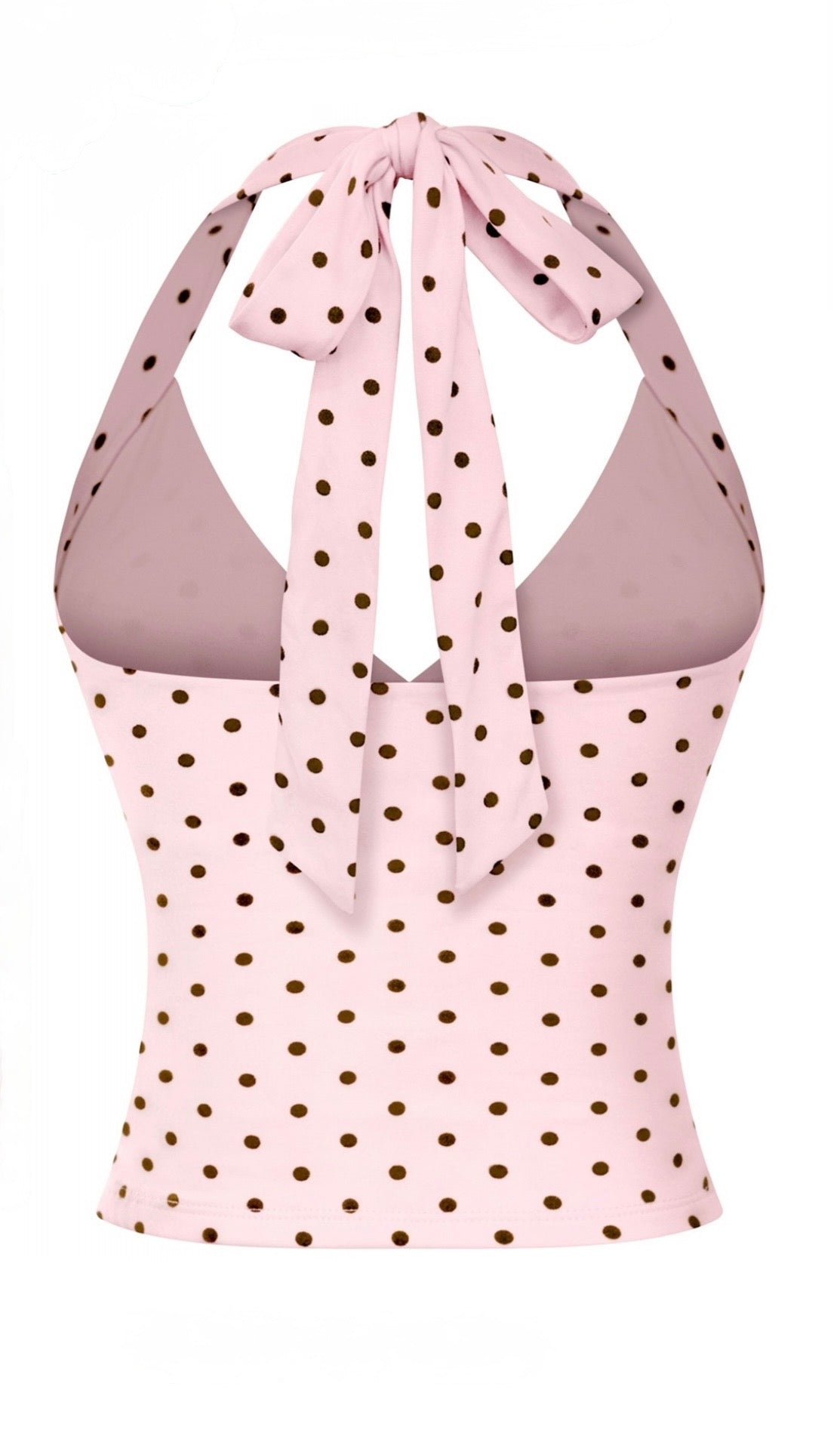 Valerie Polka Dot V Neck Halter Top (Pink)