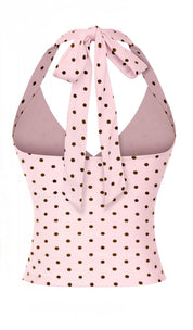 Valerie Polka Dot V Neck Halter Top (Pink)