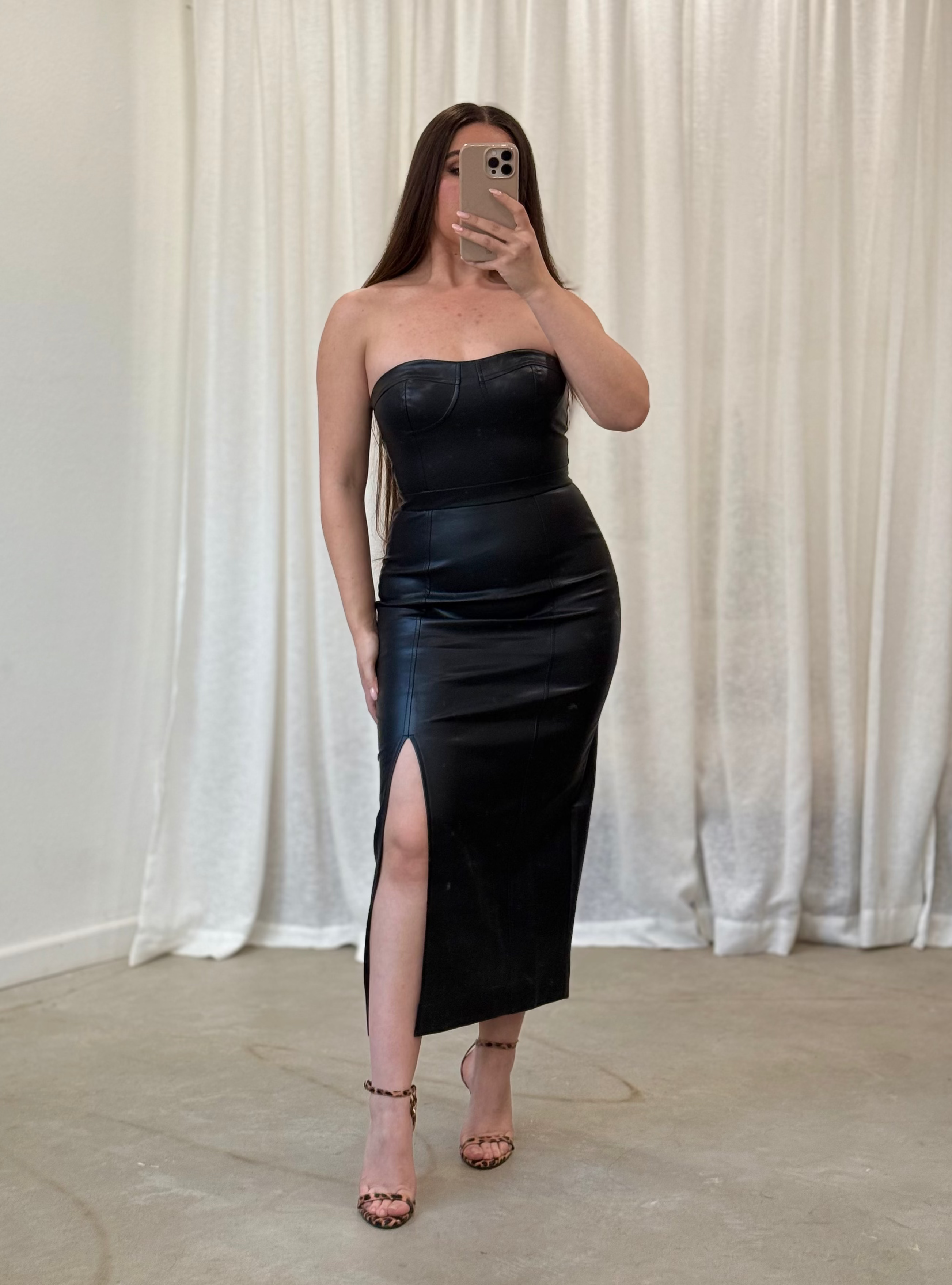 Temptation Leather Midi Dress (Black)