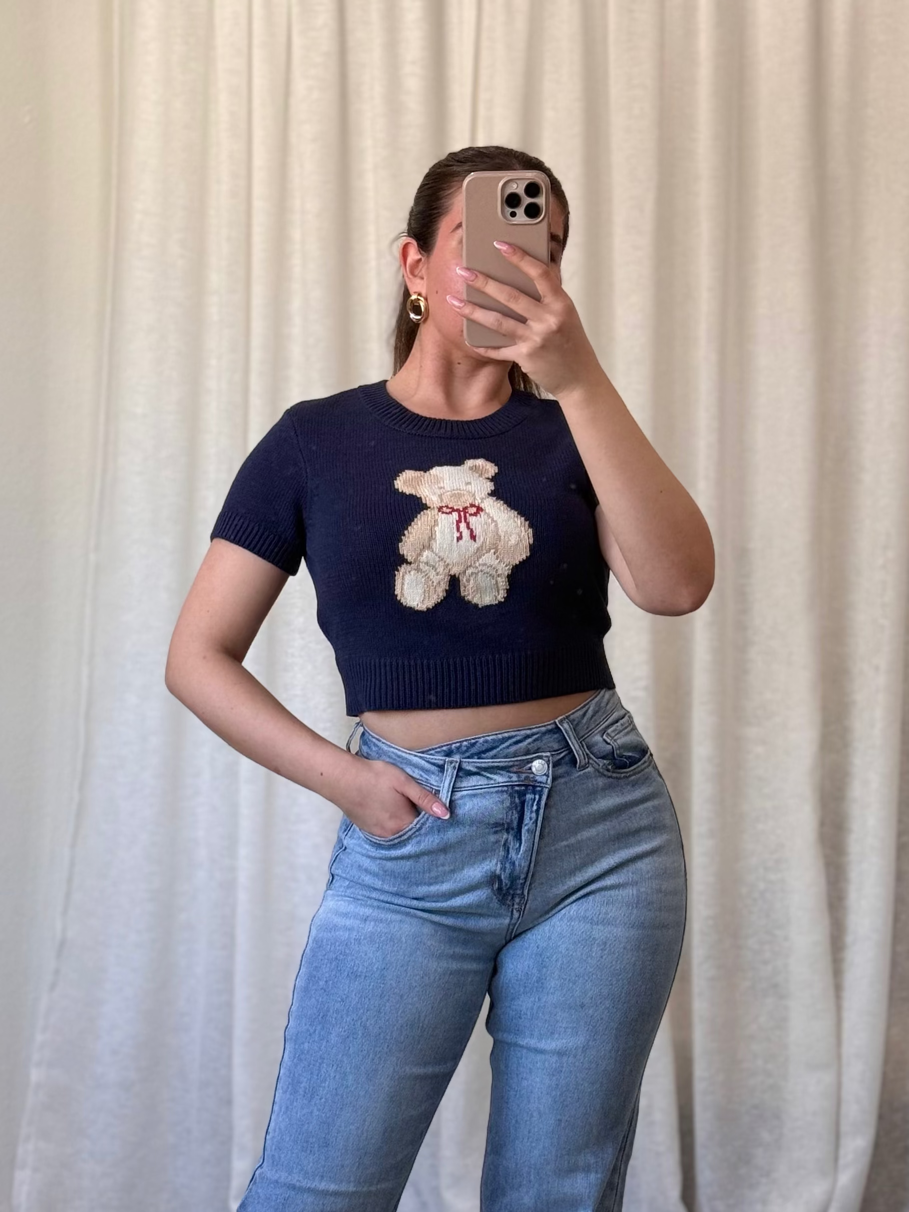 Polo Teddy Short Sleeve Sweater Top