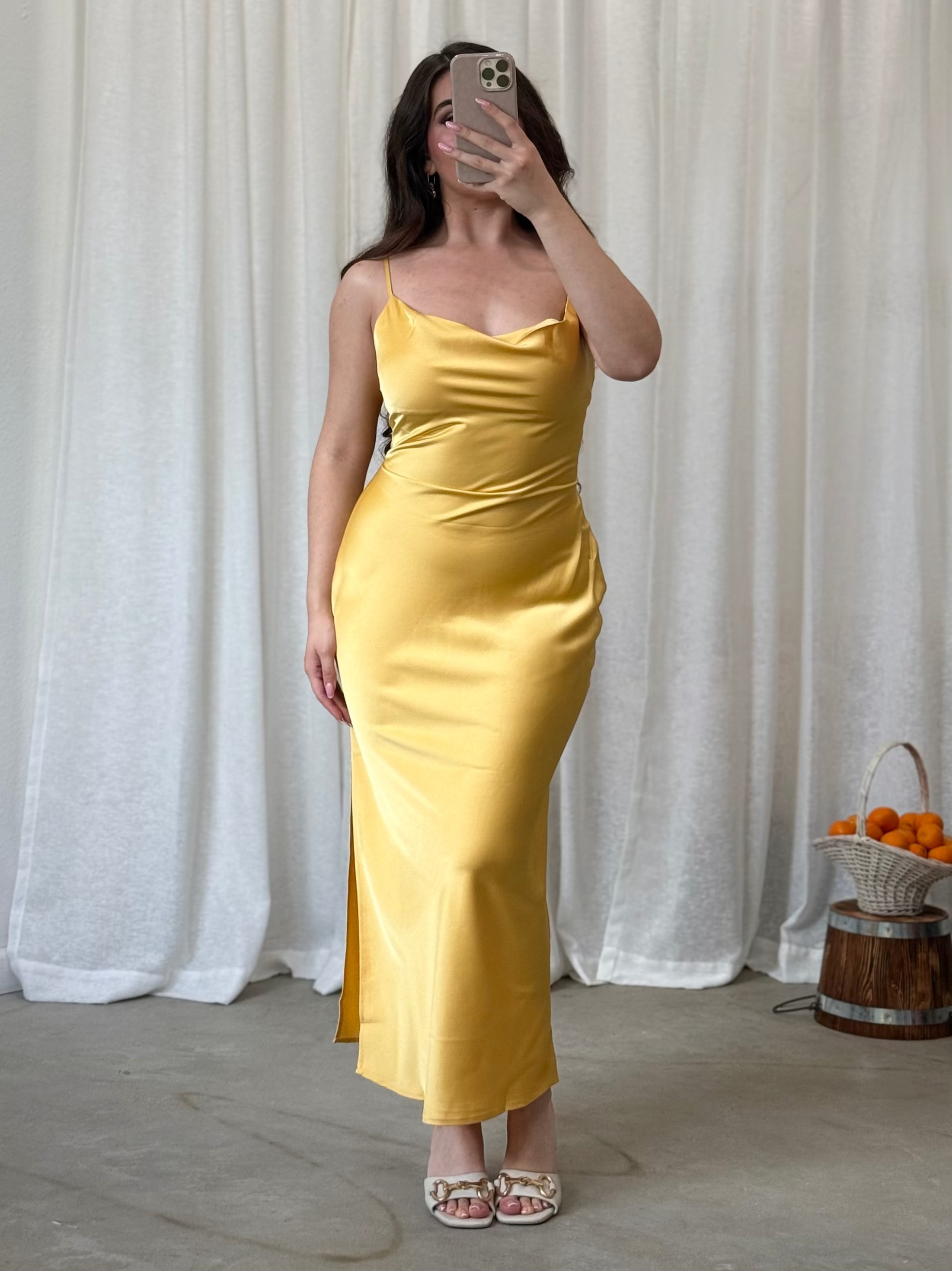 Arabella Satin Maxi Dress (Yellow)