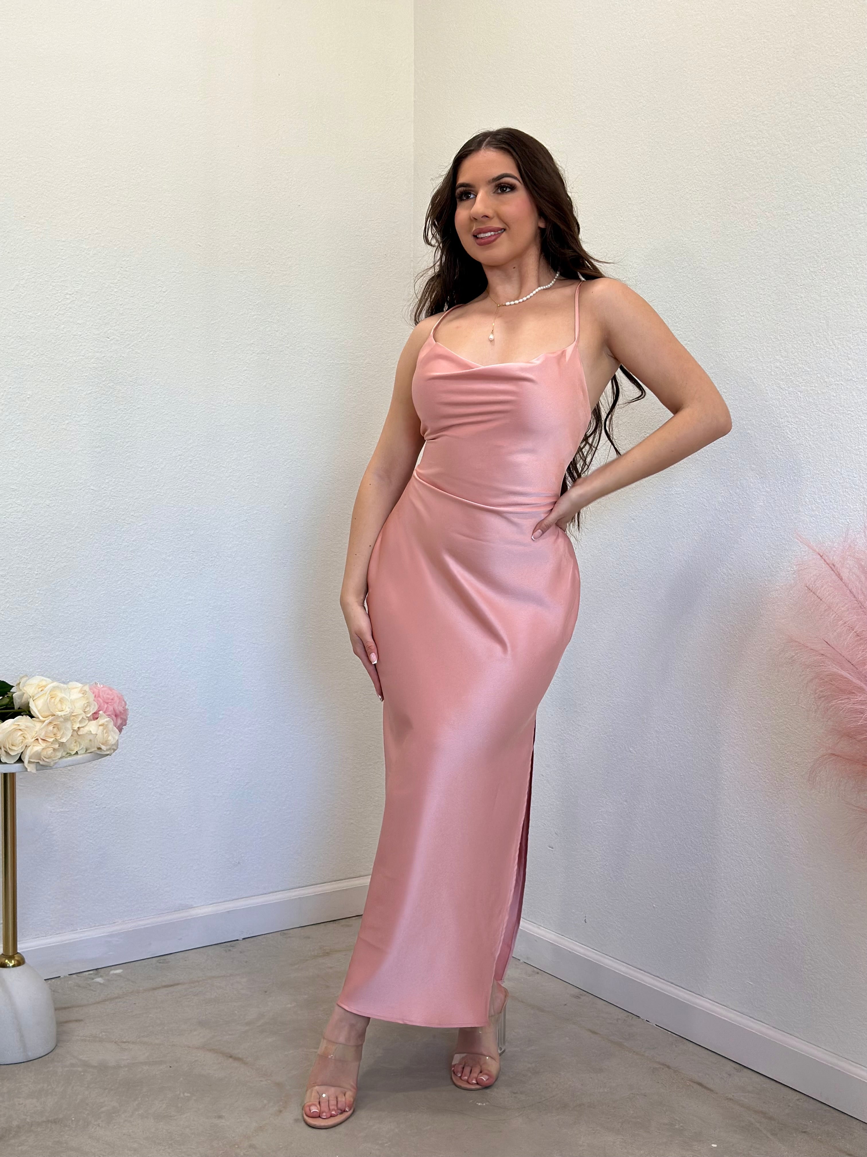 Arabella Satin Maxi Dress (Blush)