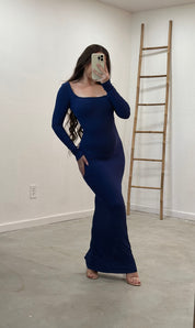 Nora Ribbed Maxi Dress (Navy Blue)