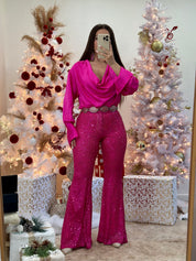 Fiesta Sequins Flare Pants (Fuchsia)