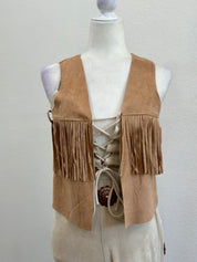 Suede Fringe Vest (Camel)