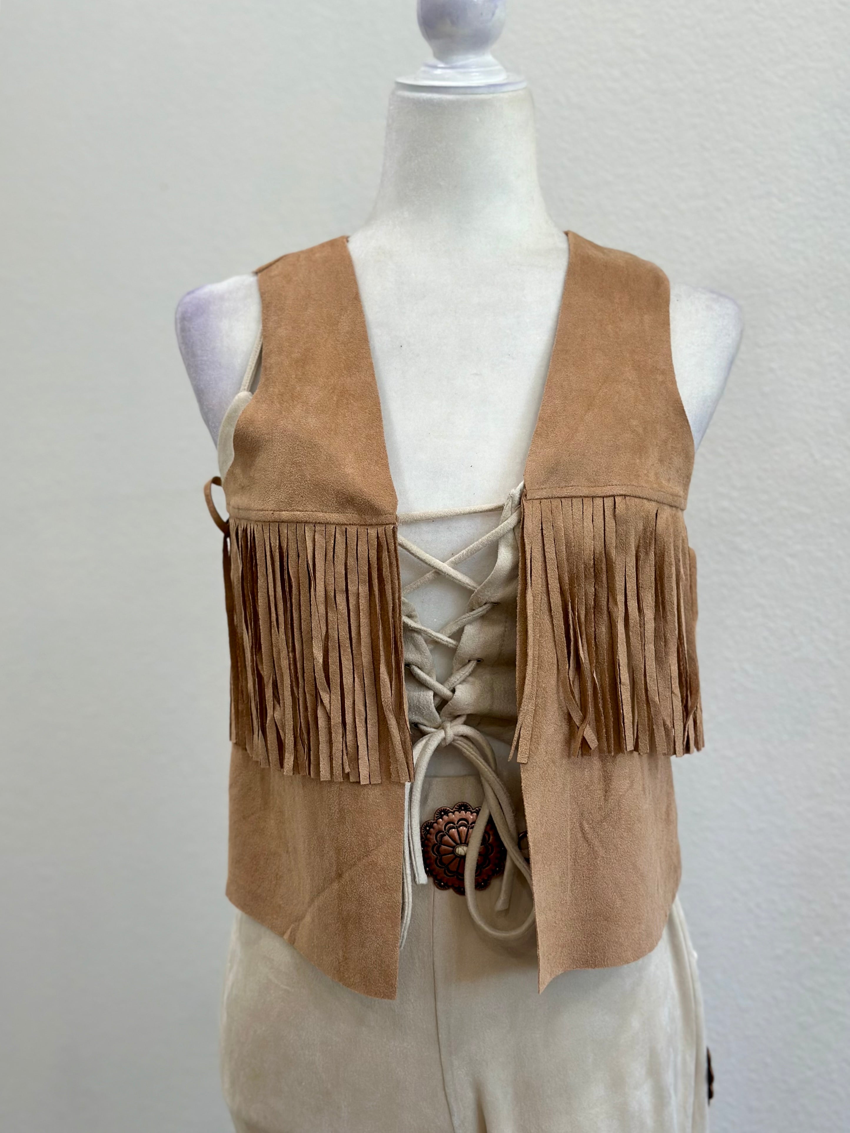 Suede Fringe Vest (Camel)