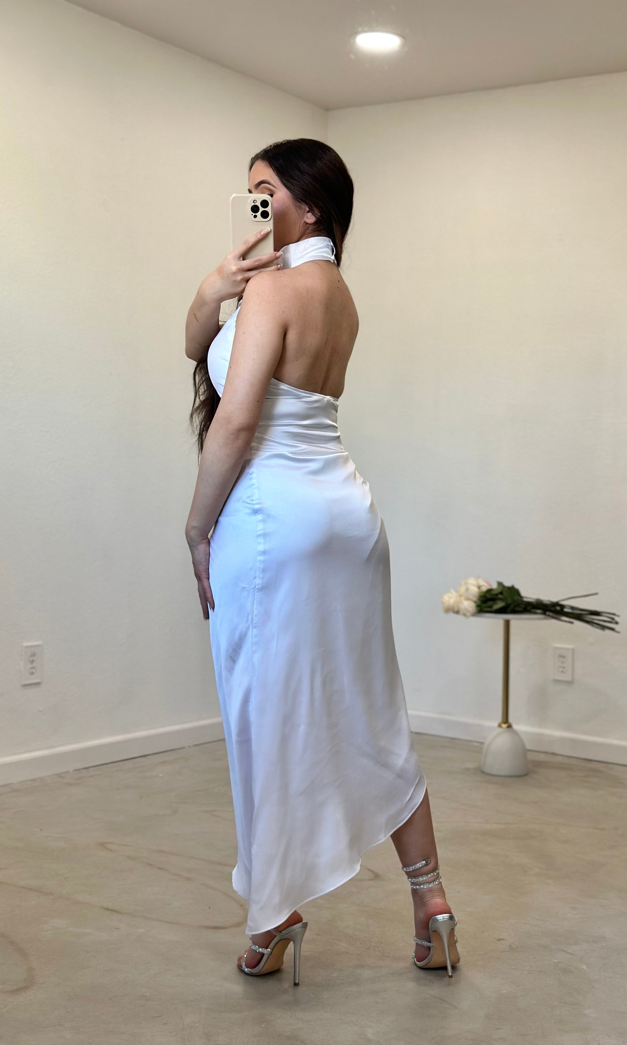 Anastasia Asymmetric Dress (White) - Double Lined Anastasia Asymmetric Dress (White) - Double Lined